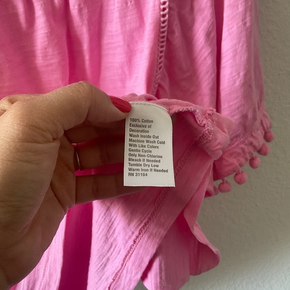 Crown & Ivy Pink Eyelet Pom Pom Cotton Blouse S - Picture 5 of 6